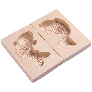 立体金鲤鱼形馒头木卡花红寿桃祝寿龟木质模具面食糯米绿豆糕模具