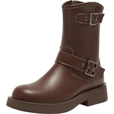 冬季粗跟时装靴百思图复古