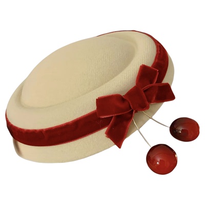 樱桃甜酒红色新年蝴蝶结小礼帽
