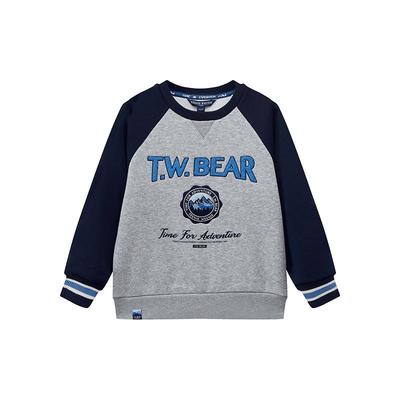 小熊童装插肩袖圆领加绒卫衣