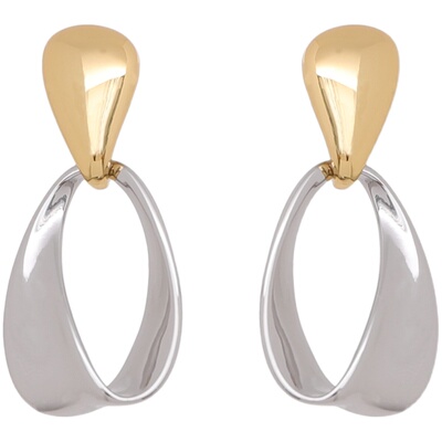 浮漾FLOAT小众设计金银撞色拼接耳环女气质椭圆高级感耳饰925银