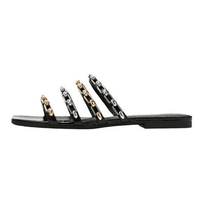 露娜正品金属链条饰外穿凉拖