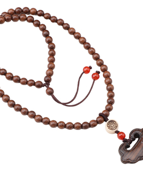 金丝檀木如意锁项链新中式毛衣链