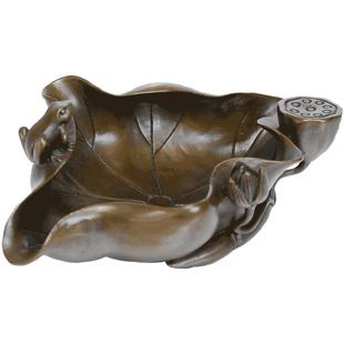 铜烟灰缸家用 客厅复古仿古创意礼品摆件 个性荷花潮流工艺品摆设