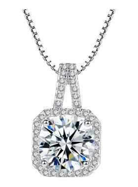 正品莫桑石四爪方形钻石项链