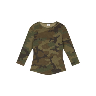 华夫格迷彩修身七分袖T恤