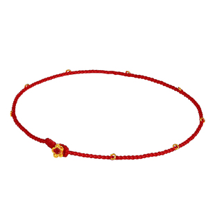 老克勒古法黄金编织红绳手链足金小花扣手绳手串情侣女款本命年