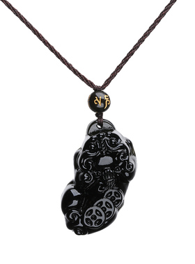 天然黑曜石男士皮休情侣貔貅吊坠