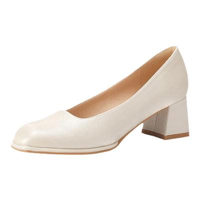 法式粗跟日常两穿白色玛丽珍婚鞋