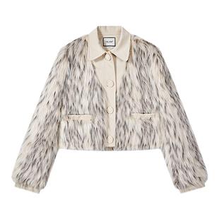 花妖原创小众冬季复古晕染斑点仿狐狸毛皮草外套加棉加厚毛绒上衣