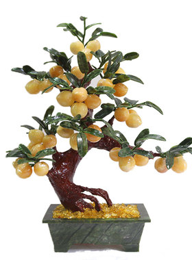 客厅摆件玉石盆景寿桃长寿