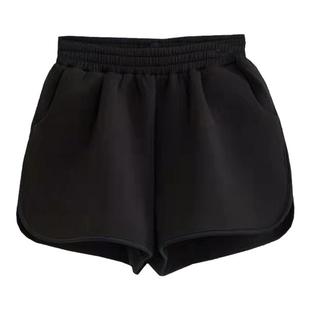 2025年新冬松紧腰简约休闲短裤女外穿百搭宽松加绒加厚保暖靴裤潮