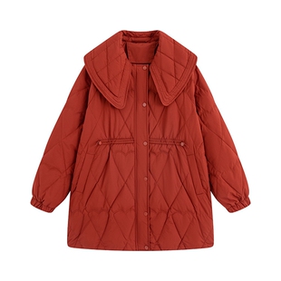 300大码羽绒服女200斤胖mm冬季新款宽松大翻领红色短款胖妹妹外套