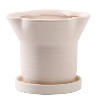 拉丝球形喇叭口素烧白陶瓷花盆可画画透气吸水粗陶土盆栽多肉植物