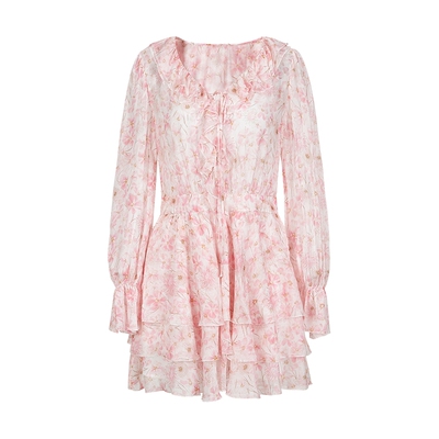 波斯菊碎花长袖法式茶歇裙