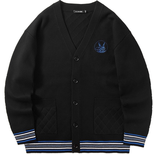 海澜之家旗下黑鲸宽松V领针织开衫男春机械兔绣花针织衫商场同款