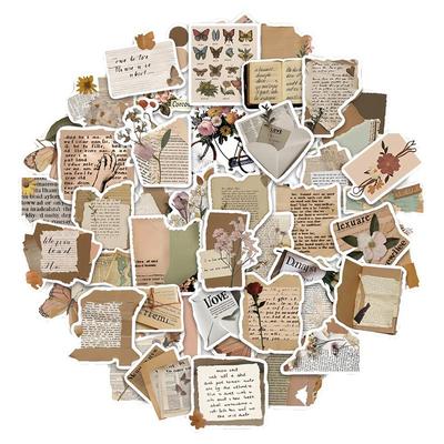 50张防水英文泛黄复古碎片贴纸