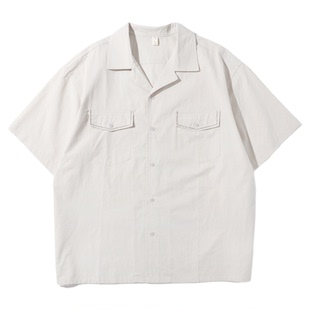 wtmp夏季复古口袋设计古巴领短袖衬衫男女韩系宽松休闲质感衬衣