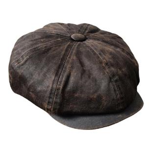 美式复古八角帽重磅涂层水洗做旧工装机车阿美咔叽报童帽男女帽子