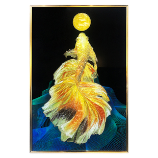 手工手绘珐琅彩装饰画现代轻奢入户玄关画新中式客厅走廊尽头挂画