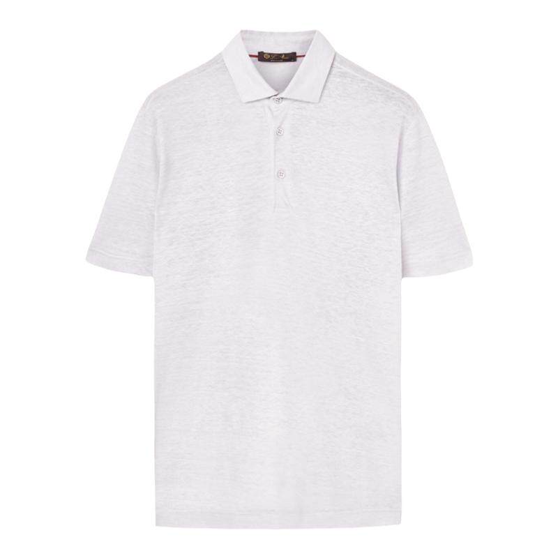Loro Piana/诺悠翩雅男装亚麻针织经典短袖白色马球衫polo衫