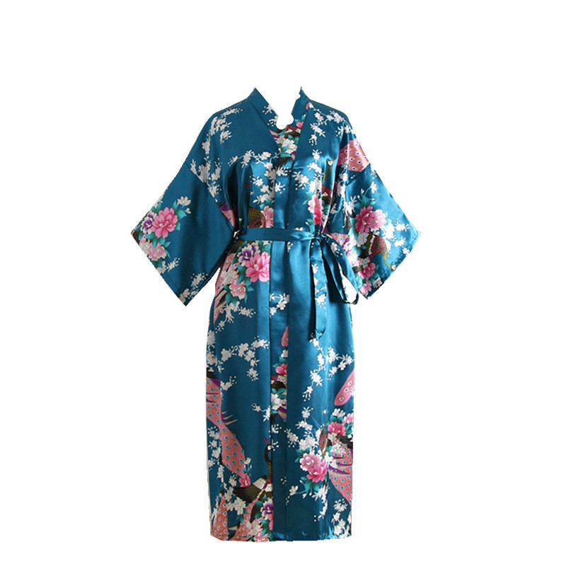 印花仿真丝绸复古风孔雀开衫和服