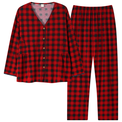 猫人中年妈妈睡衣女士春秋款秋季纯棉长袖家居服本命年大红色马年