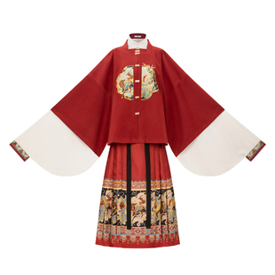 花朝记|走马灯|明制汉服方领袄补服马面裙马年生肖拜年服红色