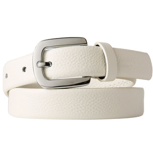 花花公子头层纯牛皮皮带女士针扣真皮腰带女款高级感牛仔裤带白色
