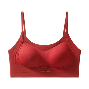 本命年红色磨毛内衣女小胸聚拢加厚显大收副乳防下垂结婚秋冬文胸