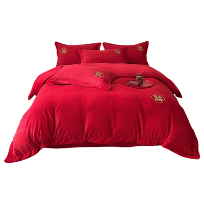 本命年接好运红色牛奶绒四件套