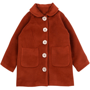 LittleNaive 女童呢大衣中长款夹棉冬季款红色新年衣服儿童外套