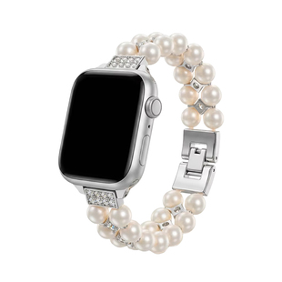 适用苹果S10手表S11表带小香风珍珠手链带iwatchs9s8/7/6/5/se3夏天applewatch金属高级感10代女生替换带配件