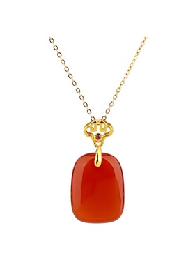 石方界S925银玛瑙吊坠新中式本命年红色项链女平安无事牌送妈妈