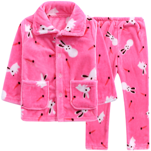 秋冬季儿童睡衣法兰绒男孩男童女童大童珊瑚绒睡衣加厚款长袖套装