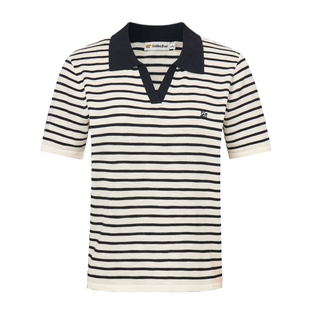 【春季新品】GOLDEN BEAR/金熊 女款Polo领短袖针织衫条纹上衣