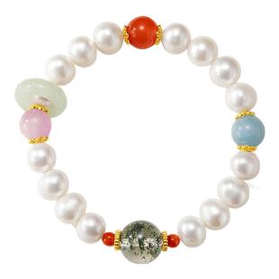 珍珠手串女绿幽灵海宝蓝南红玛瑙和田玉跑环转运珠新中式国潮手链