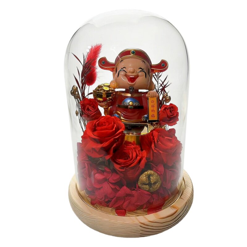 大财神永生花玫瑰玻璃罩摆件