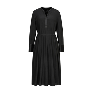 LESS春桑蚕真丝缎面柔软衬衫式长款腰带宽松休闲连衣裙2O1G11700