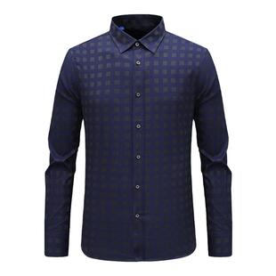 KL108凯LAI换季断码清仓秋季男士73.5％棉灰蓝格商务休闲长袖衬衫