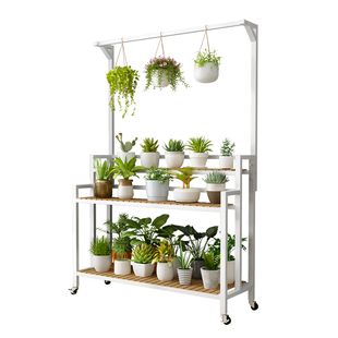 花架置物架阳台花架子客厅落地式铁艺实木质多层植物多肉花盆托架