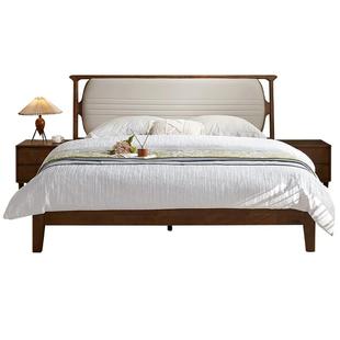 全友家居黑胡桃色新中式1米8实木双人大床主卧室1米5单人软包床