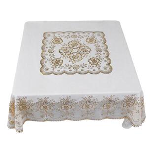 PVC正方形桌布烫金蕾丝塑料餐桌盖布防水防油防烫免洗八仙桌台布