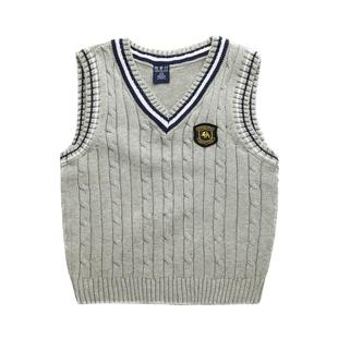 【天天特价】学院风纯棉V领套头衫男童装马甲针织衫毛衣背心秋冬