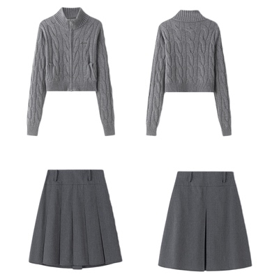 东京岁时记麻花双拉链针织开衫