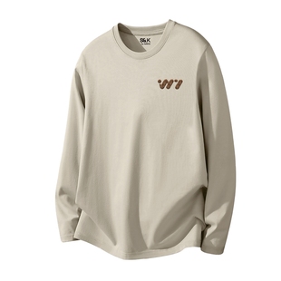 班尼路S&K系列休闲长袖t恤男浅卡其美式纯棉男款秋季重磅体恤衫LF