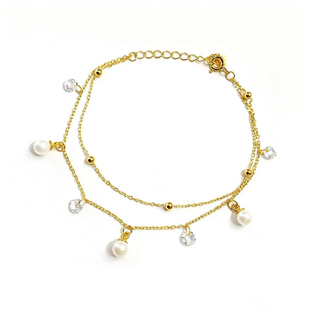 DIY珍珠配件 S925纯银手链空托 时尚款金色银色手镯 配4-6mm圆巴