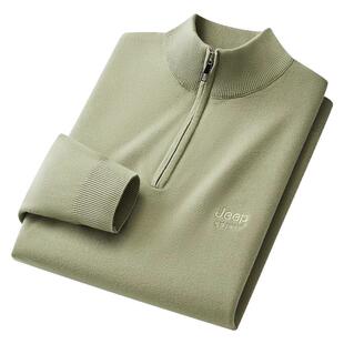 吉普半拉链毛衣男款秋冬针织衫立领商务内搭薄款打底衫男士