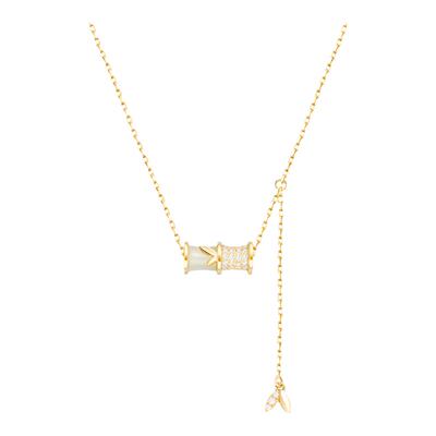 几尤和田玉黄金色竹节项链女