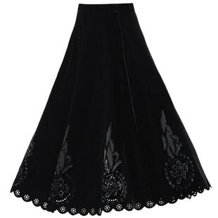 时尚中年女装半身裙A字裙中长款大码妈妈装春秋金丝绒垂感大摆裙